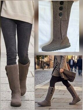 💙Ugg Classic Cardy Knee-High Knit Button Boot Gray 🤍Size 7